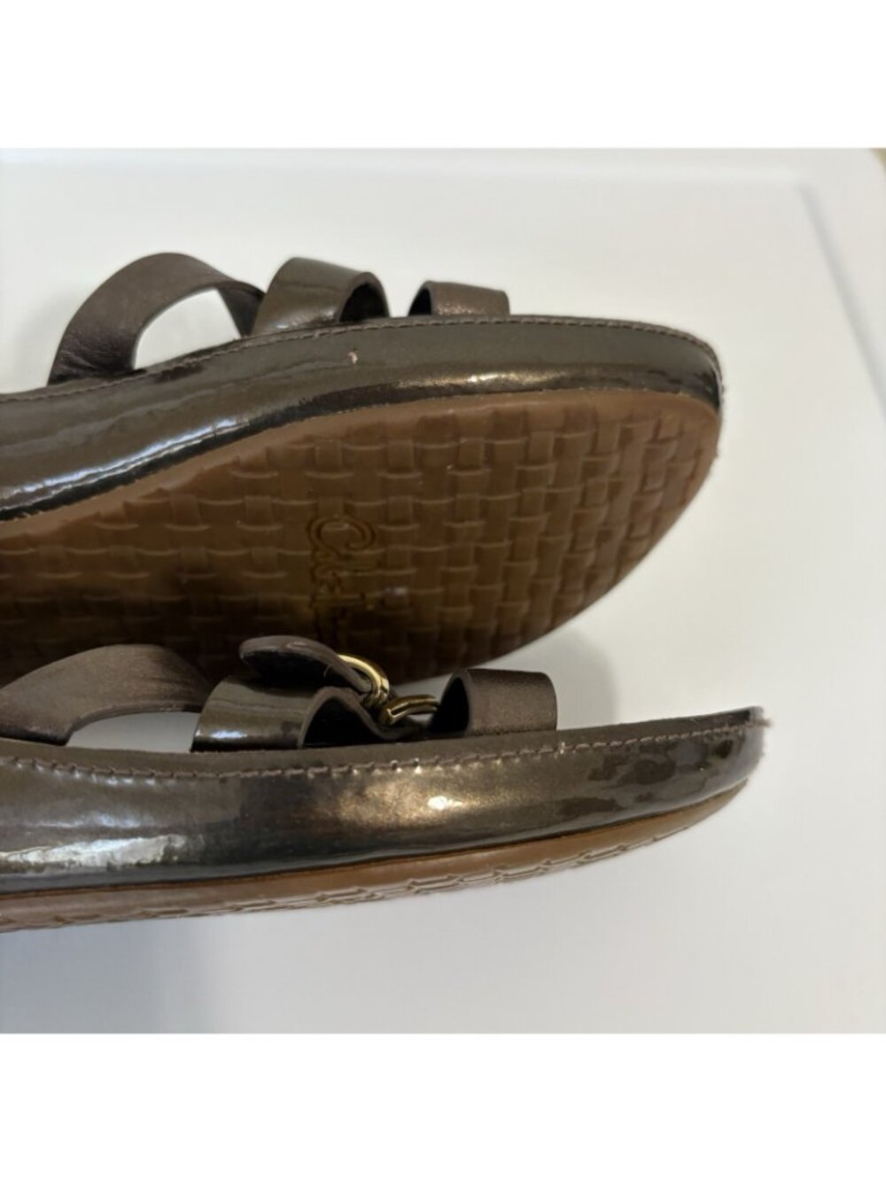 Cole Haan Brown Bronze Leather Slip On Buckle Sandals - Picture 5 of 15